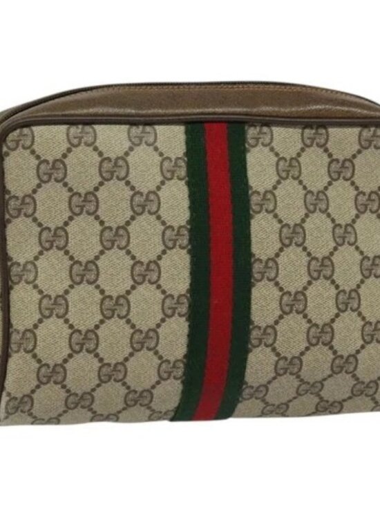 Gucci Handbags - GUCCI GG Supreme Web Sherry Line Clutch Bag PVC Beige Gold 84 01 012 Auth BA803